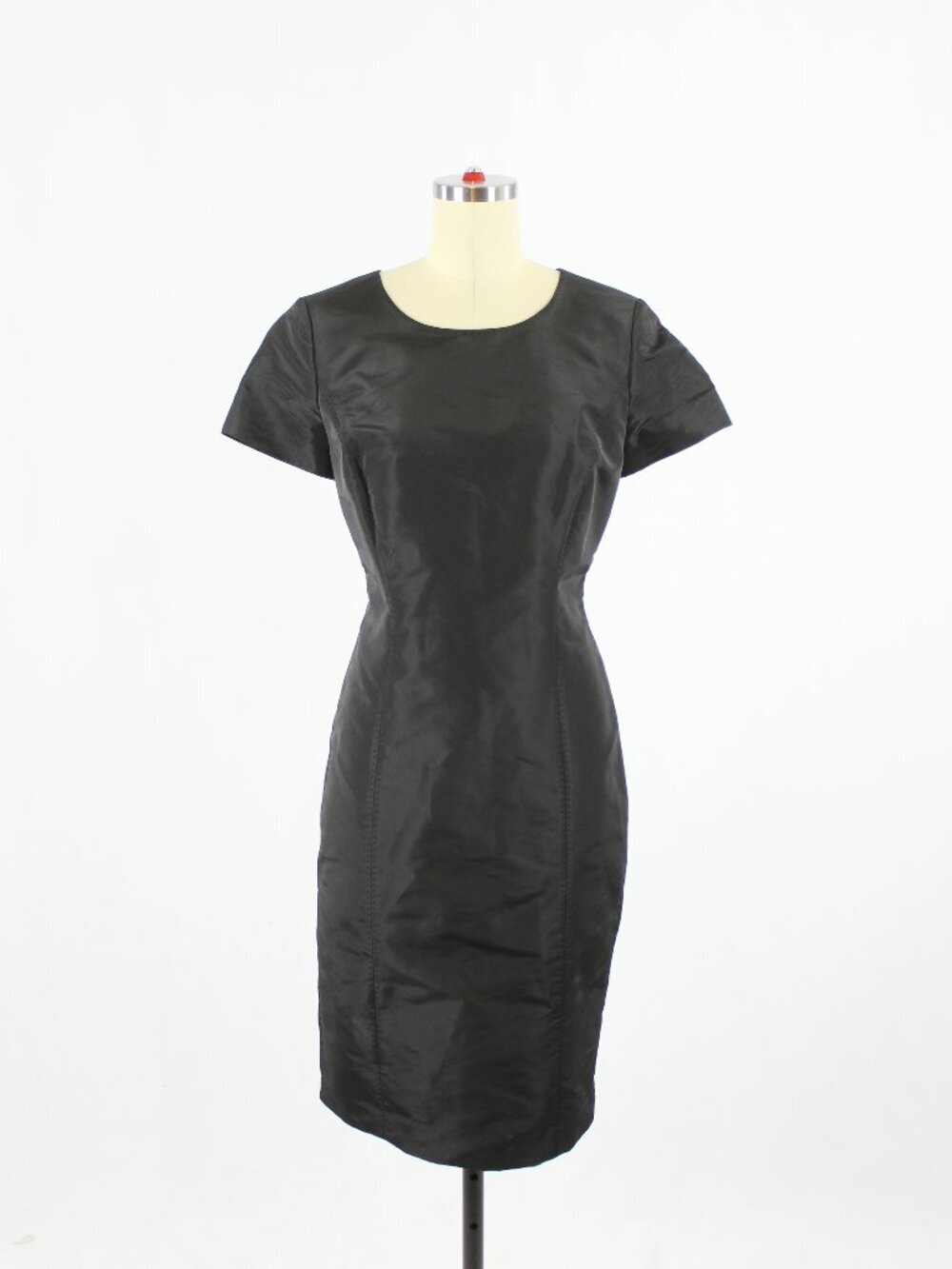BROOKS BROTHERS Black Satin Faille Darted Short Sleeve Sheath Dress, Size 4